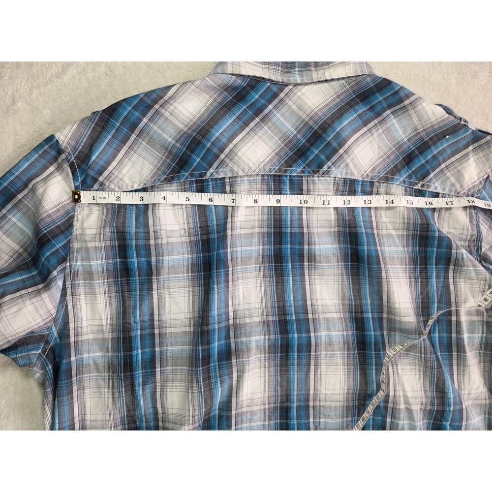 Chal Plaid Button Up Shirt Mens XXL Blue Gray Short Sleeve Casual - Picture 7 of 7